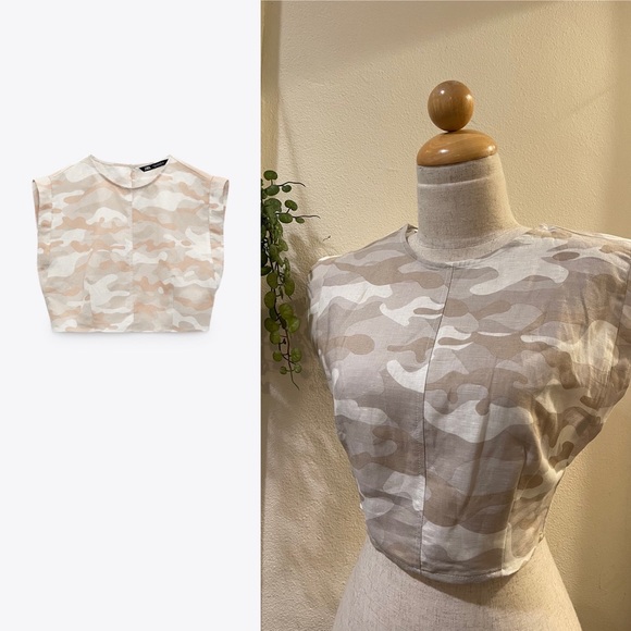 NEW ZARA LINEN CROPPED TOP - Picture 3 of 8